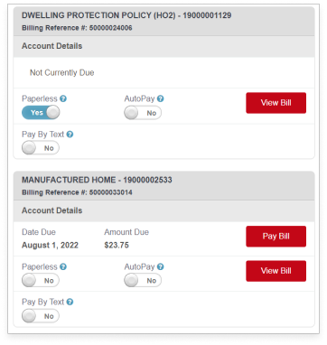 Paperless Billing - selection toggle switches